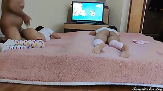 My 2 Twins Watching Pepa Eat up greedily Cartoons Part 2